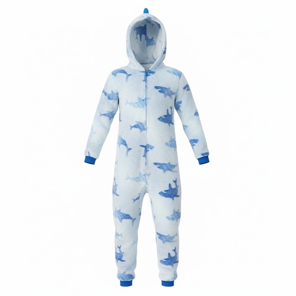 SAINT EVE YOUTH HOODED FLEECE SLEEPER/SIZE: 7/8 BLUE SHARK - Picture 2 of 13